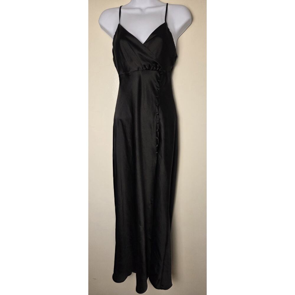 Zara Black Satin Maxi Camisole Slip Dress Hollywood Glamour Gown Womens S Sexy